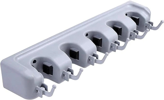 Wall Mounted Mop Broom Holder Organizer | 16" Heavy Duty Garage & Toilet Storage | Holds 5lbs Per Slot No-Slip Grip