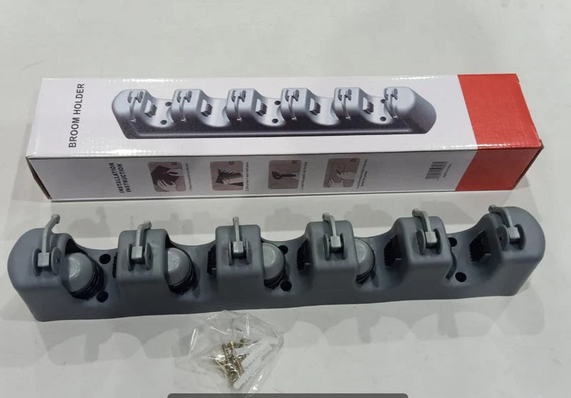 Wall Mounted Mop Broom Holder Organizer | 16" Heavy Duty Garage & Toilet Storage | Holds 5lbs Per Slot No-Slip Grip