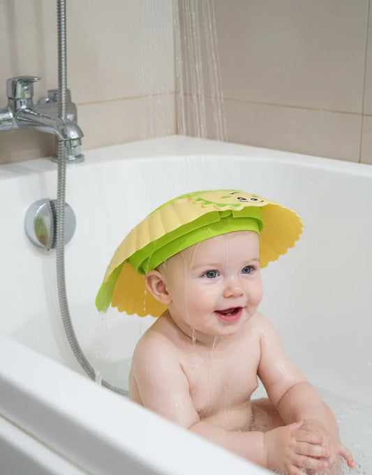 Kidilo Adjustable Baby Shower Cap | Green Dino Bath Visor | Soft Silicone Cap to Keep Water & Shampoo Out of Eyes 0m+