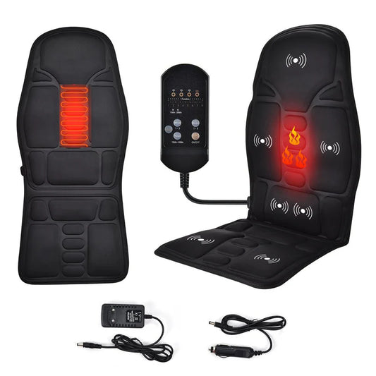Deluxe Massage Seat Topper with Heat | 5-Motor Full Body Massager for Chair, Sofa, Car | 3-Zone Controller 2 Adapters