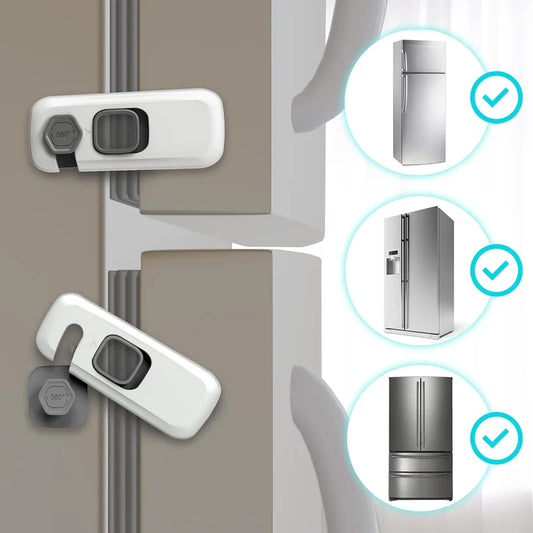 Rotating Child Safety Lock | 360° Adhesive Cabinet & Fridge Lock | Baby Proofing for Cabinets, Drawers, Fridges | No Drilling